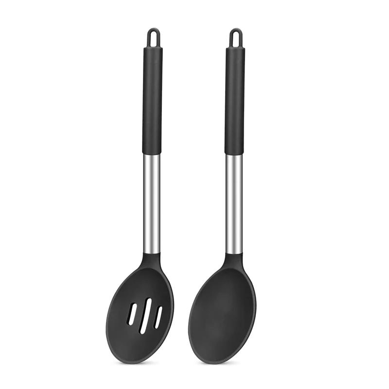 1/2 Pcs Silicone Cooking Spoons Kit with Stainless Steel Handle Salad Mixing Spoon Set Nonstick Cooking Tools Kitchen Utensils