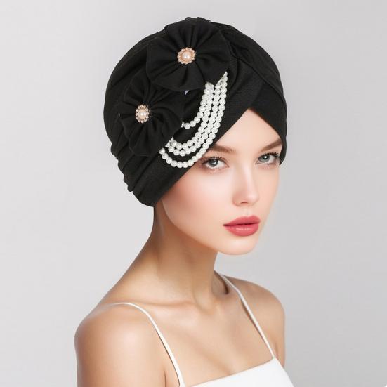 Женский платок на голову шляпа искусственный жемчуг цветочный декор тюрбан шляпа однотонный эластичный подходит по размеру повязка на голову шапочка для сна