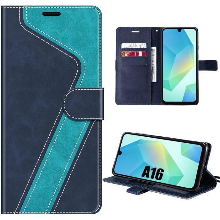 Coque pour Samsung Galaxy A16 4G/5G, Protection Cuir Synthétique Antichoc Bleu Bicolore