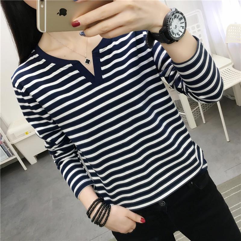 Женская свободная полосатая хлопковая футболка с длинным рукавом для весны и осени