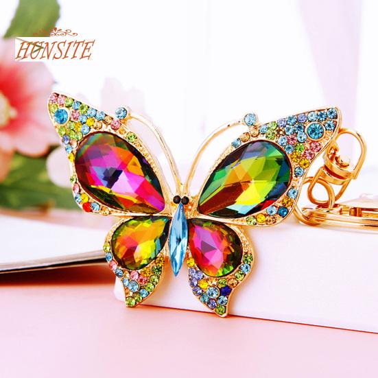 Красочный брелок с бабочками, роскошный женский автомобильный брелок со стразами