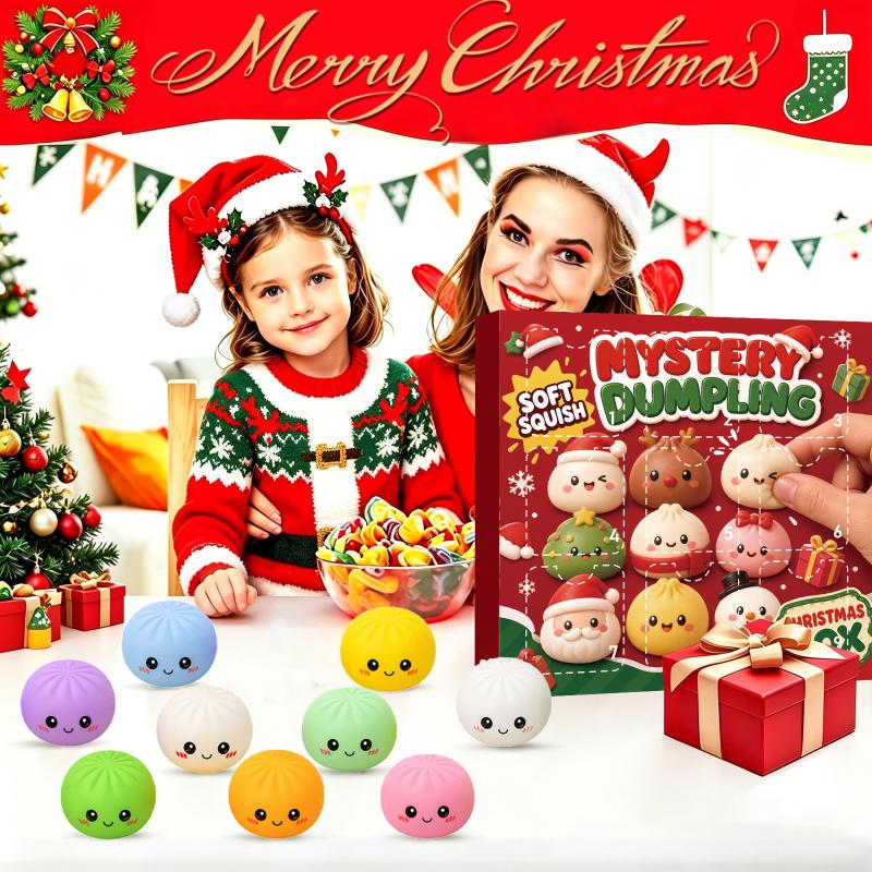 Рождественский Адвент-календарь 2026 Mystery Dumpling Blind Box 24 дня Обратный отсчет Сенсорный Fidget Набор праздничных подарков