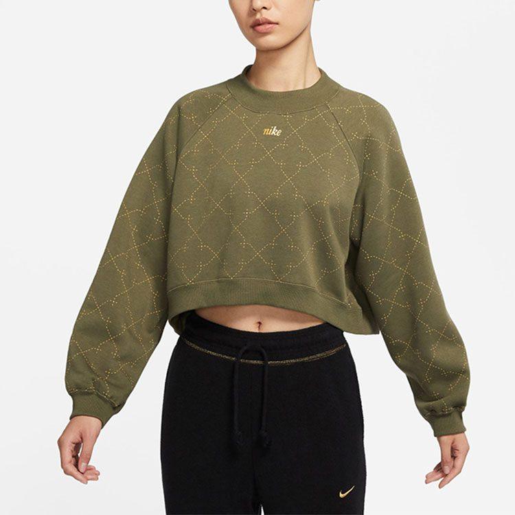 Nike Спортивный флисовый укороченный свитшот с круглым вырезом Зимний женский Зеленый DM7281-222
