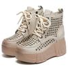 GKTINOO 2025 New Design Summer Women Boots Genuine Cow Leather Hollow Out Height Increasing 7cm Wedges Heel Platform Ankle Boots