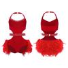 Girls Performance Leotard Halter Sleeveless Cutout Back with Feather Skirt Latin Dancewear