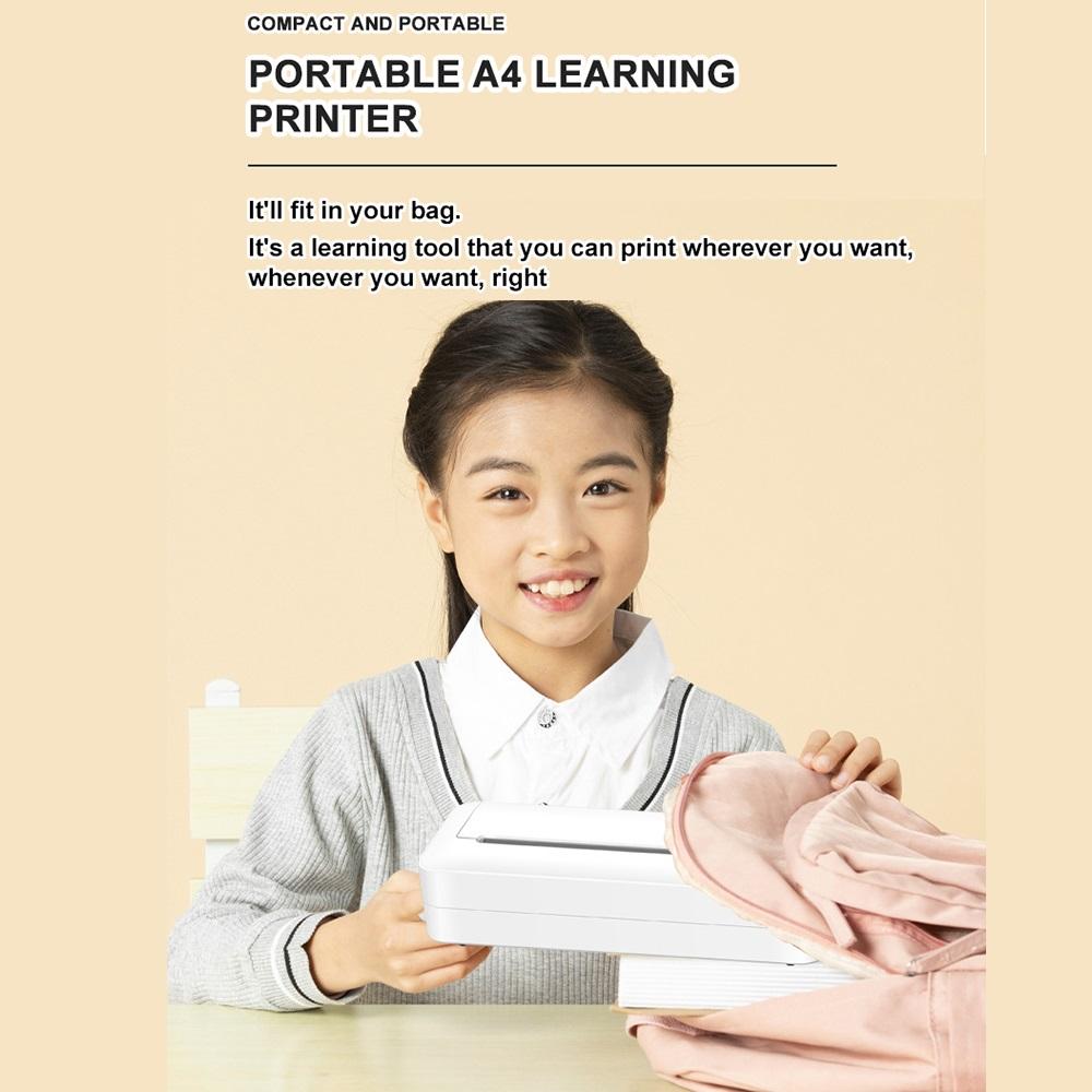 Термопринтер А4, беспроводной бесчернильный Bluetooth-принтер, портативный студенческий домашний тест, бумага, мини-принтер, 200 точек на дюйм + бумага для печати