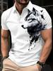 [Print Design - Not Textured] Men'S Polo Shirt, Ink Wolf Print T-Shirt, Summer Fashion Commuter Wear, Individual Short Sleeve Shirt, Men'S Clothing