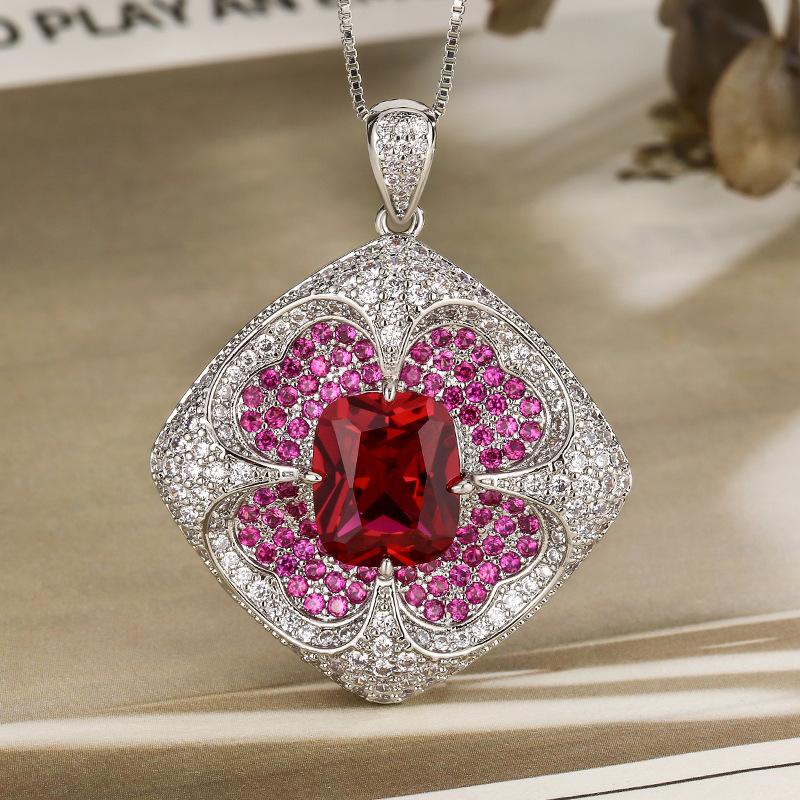 Комплект украшений Серьги Кольцо Ожерелье Флэш Бриллиант Многоцветный Квадрат Премиум Женский Ретро