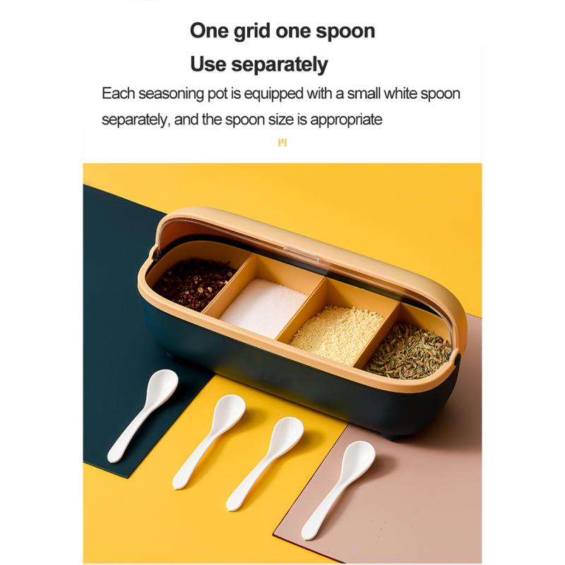 Прозрачный пыленепроницаемый кухонный ящик для хранения с 4 отделениями, ящик для приправ, полое дно