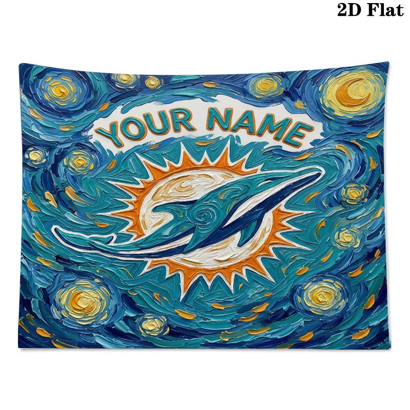 Custom Name Miami Dolphins2 Printed Tapestry – Wall Hanging for Bedrooms, Dorms, and Home Decor