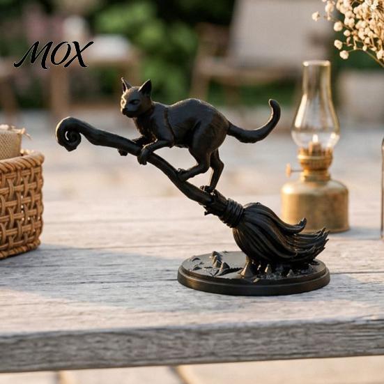 Черная кошка-ведьма на метле, статуэтка, 3D-печатная статуя метлы, атмосферное украшение для Хэллоуина, для многоуровневого подноса, стола,