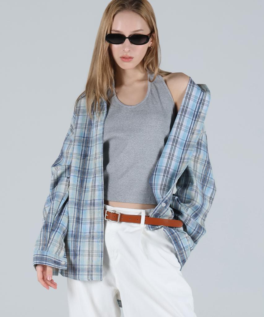 FOR THE FIT Pastel Oversized Check Shirt_Blue