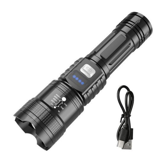 Rechargeable Zoomable Flashlight with Digital Power Display Waterproof LED Flashlight High Brightness Torch for Outdoor & Emergency Use