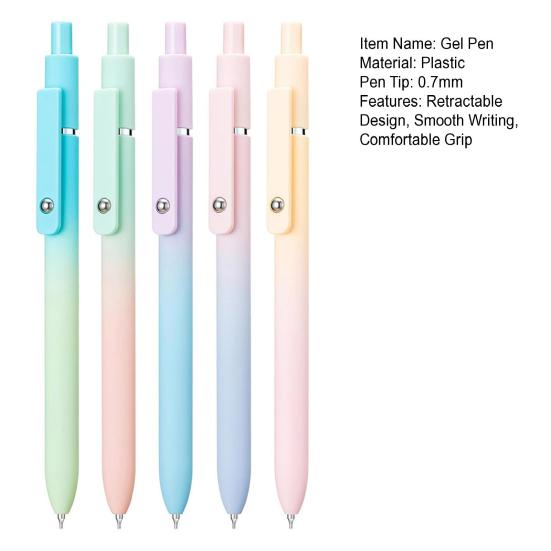 5 шт. гелевых ручек, выдвижные ручки с защитой от стресса, гелевые чернильные ручки с кончиком 0,7 мм, удобные ручки с щелчковым дизайном для письма