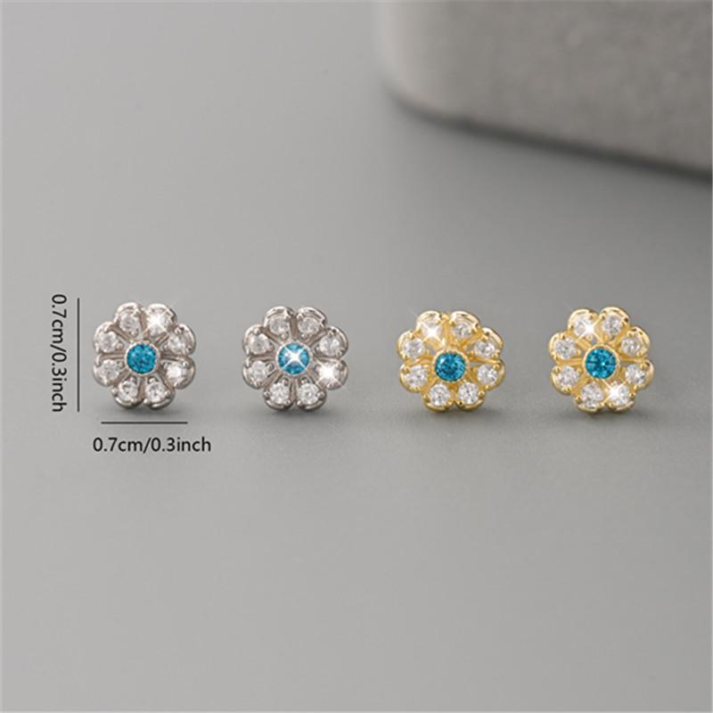 100% 925 Sterling Silver Blue Sparkling Zircon Flower Stud Earrings for Women Sterling Silver Jewelry Gift