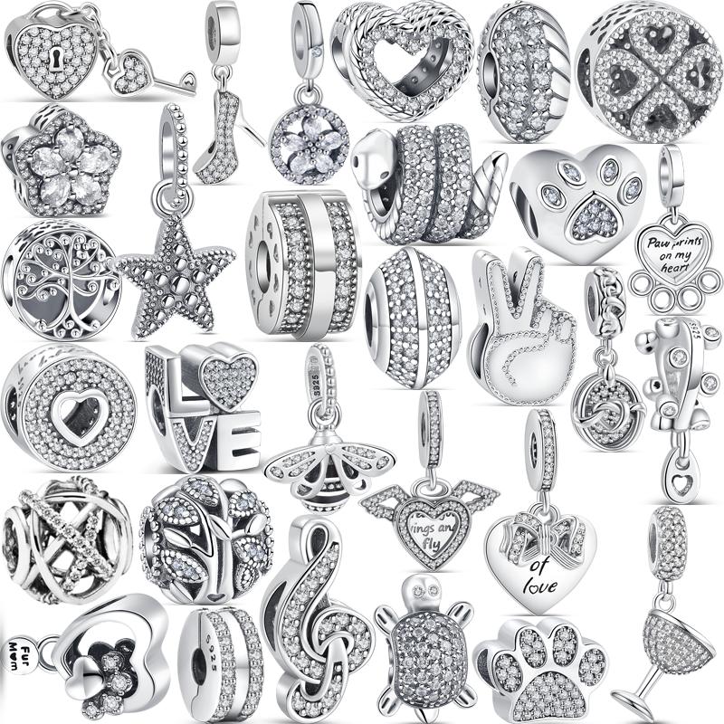 Новые туфли из серебра 925 пробы с сердечком на высоком каблуке с изображением животных, бусины, подходят для браслета-подвески, женские модные ювелирные изделия, изготовление