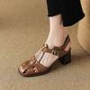 2024 Новый размер 34-43 пряжка натуральная кожа ретро сандалии женские толстые высокие каблуки сандалии лидер продаж женская обувь на высоком каблуке летняя обувь