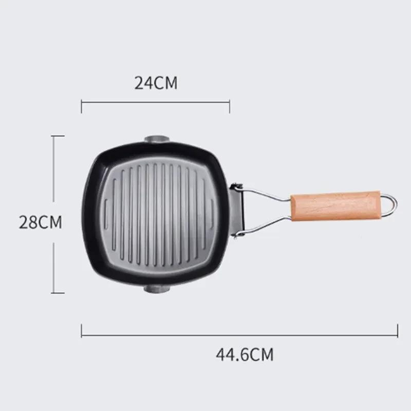 Сковорода-гриль для пикника, портативная складная сковорода-гриль, деревянная ручка против ожогов, утолщенная сковорода для жарки для улицы, сковорода для стейков с двумя носиками