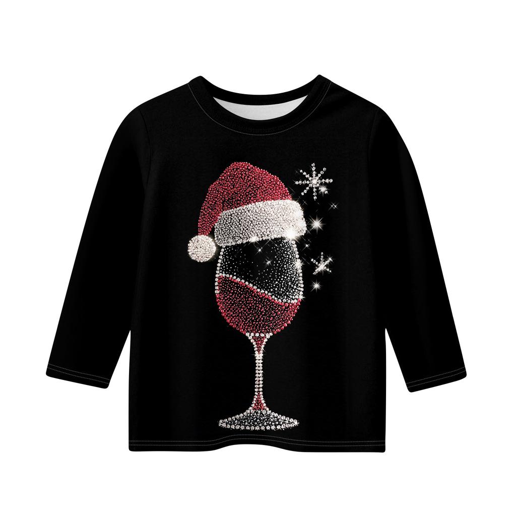Рождественские топы с принтом для девочек-подростков 5-16 лет, футболки с круглым вырезом и рукавами 3/4, модные топы, нарядные футболки