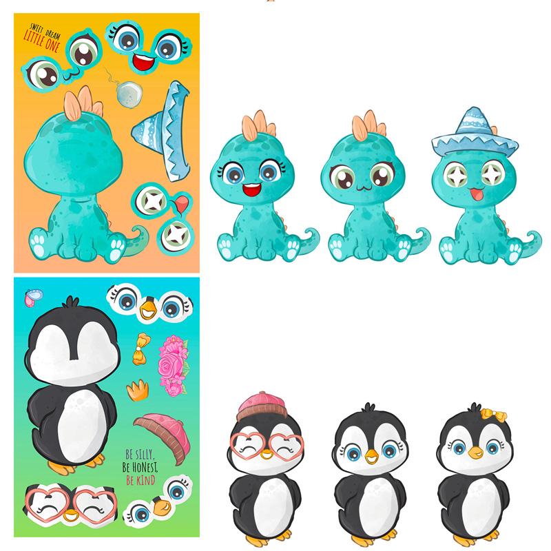 6 Sheets/Set Creative Kids DIY Make Your Own Cartoon Animal Sticker Handmade Craft Decal Birthday Party Gifts Decoration