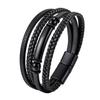 Fashion Multi-Layer Braided Leather Men's Bracelet Magnetic Clasp Cuff Jewelry