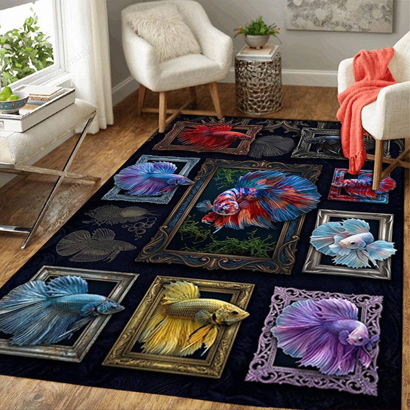 Betta Fish Art Pattern Rug Floor Mat for Living Room or Bedroom Soft and Comfortable Carpet a Gift for Birthday and Holiday.