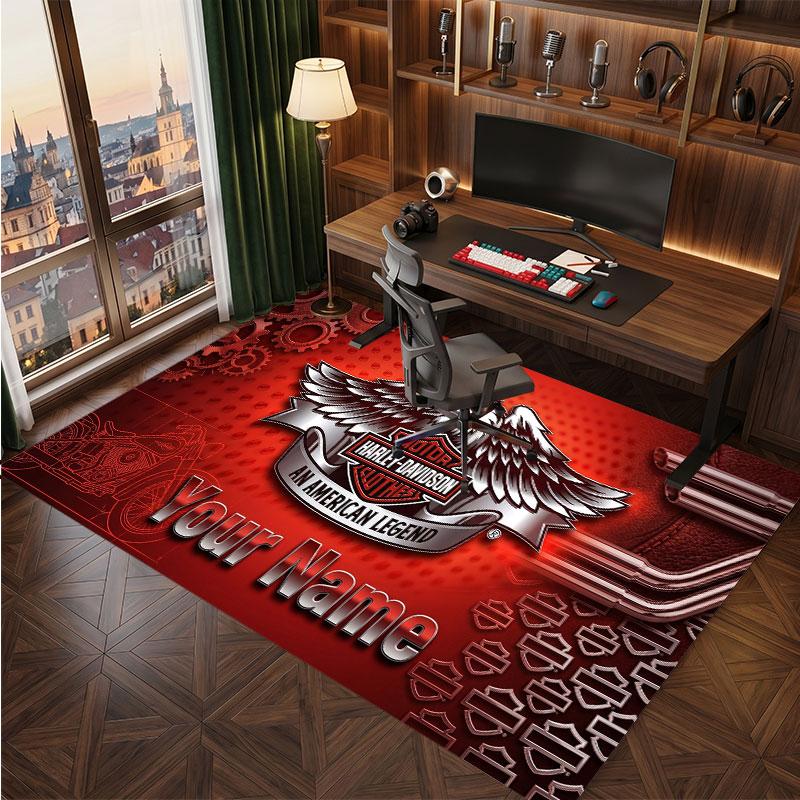 Harley-Davidson Personalized Crystal Velvet Carpet, Customized Name Text Soft Anti‑Slip Rug for Living Room Bedroom