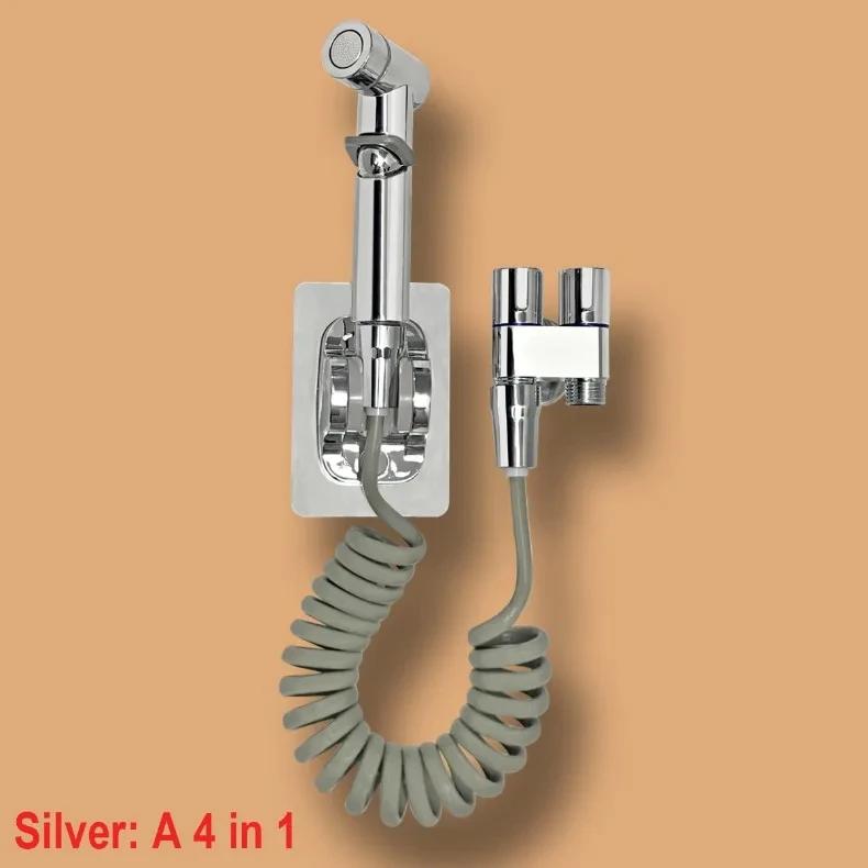 Modern Bathroom Brass High Pressure Handheld Bidet Set One In Two Out Muslim Shattaf Sprayer For Toilet Female wash sprayer