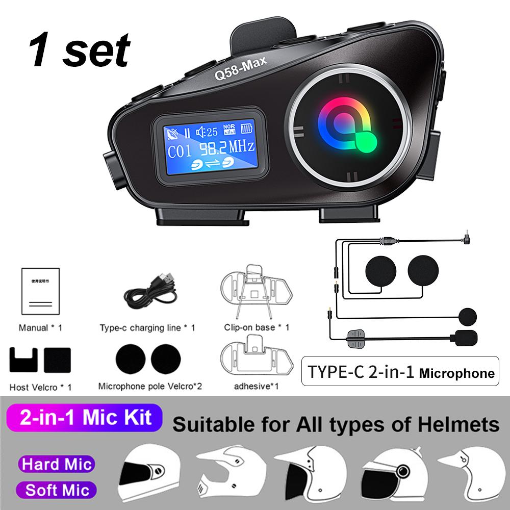 Q58-Max 2-в-1 мотоциклетный шлем-интерком с возможностью прослушивания музыки, фонариком и поддержкой карт TF - беспроводная связь 5.3, дальняя групповая связь