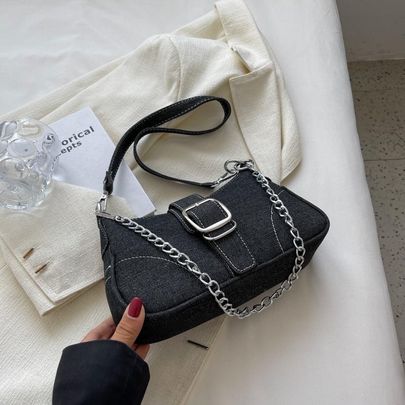 Designer Denim Cloth Bag Women Summer New Chain Zipper Single Shoulder Bag Versatile Crossbody Bag Armpit Small Square Bag