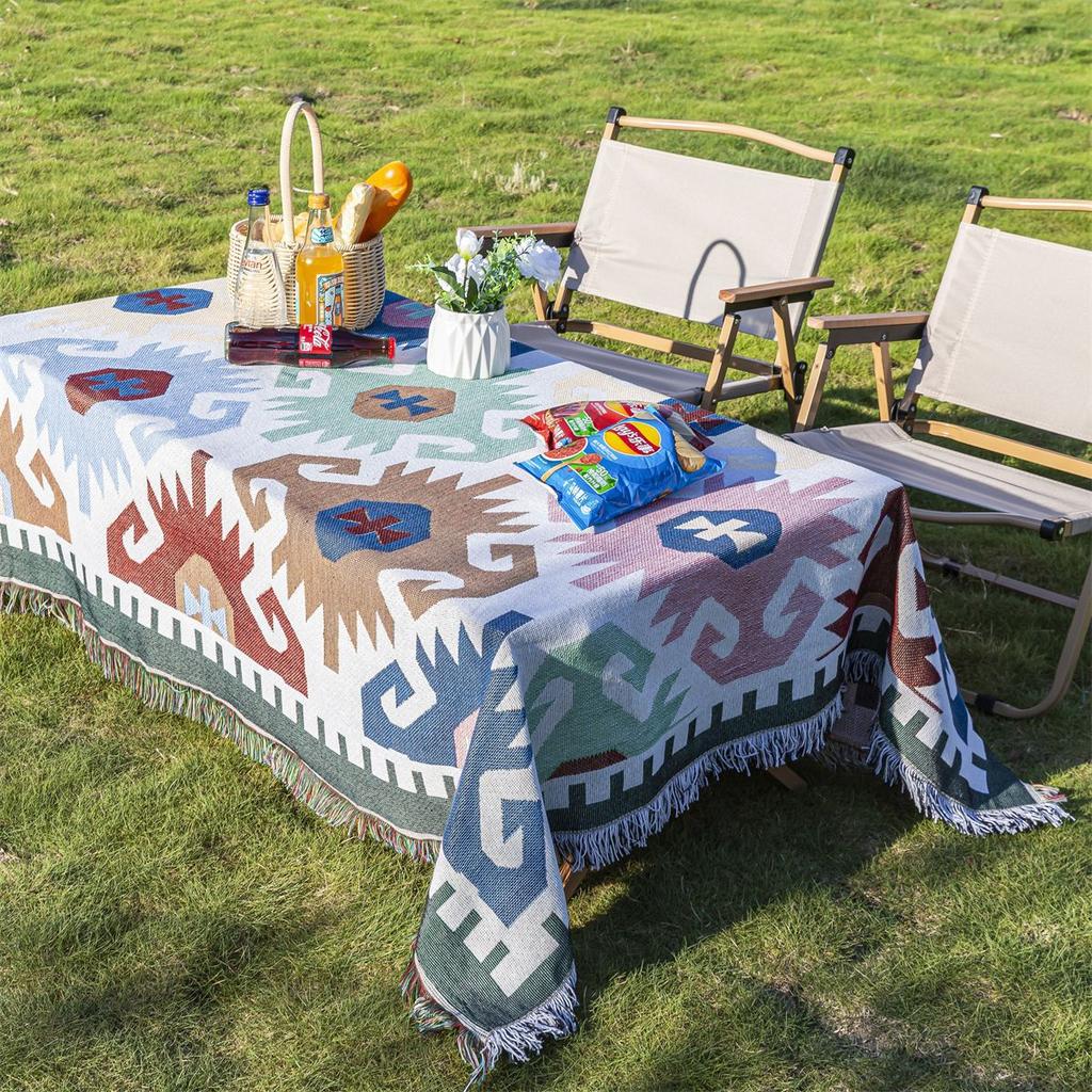 Цвет Моранди Этнический цвет Геометрическая Хлопок и лен Кружевная Скатерть Скатерть для кофейного столика Высококлассная Круглая Скатерть Скатерть