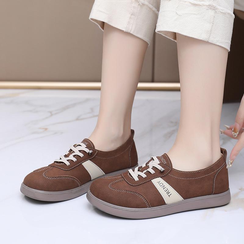 Туфли женские 2025 весна новая мода мягкая подошва повседневная обувь нескользящая универсальная шнуровка спортивная обувь круглый носок балетки