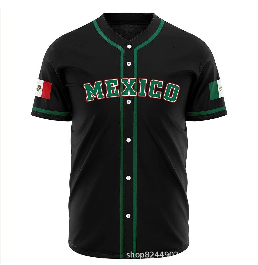 Mexico baseball team element print summer v-neck button-down baseball jersey