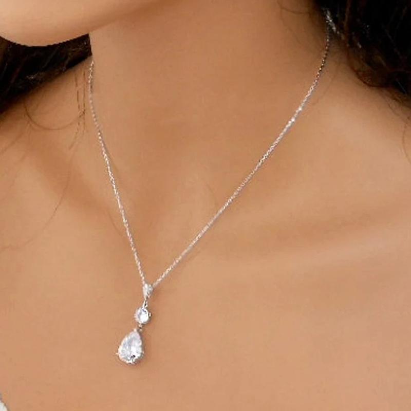 Huitan Trendy Water-drop Zirconia Pendant Necklace Bridal Wedding Accessories Elegant Fashion Female Luxury Engagement Jewelry