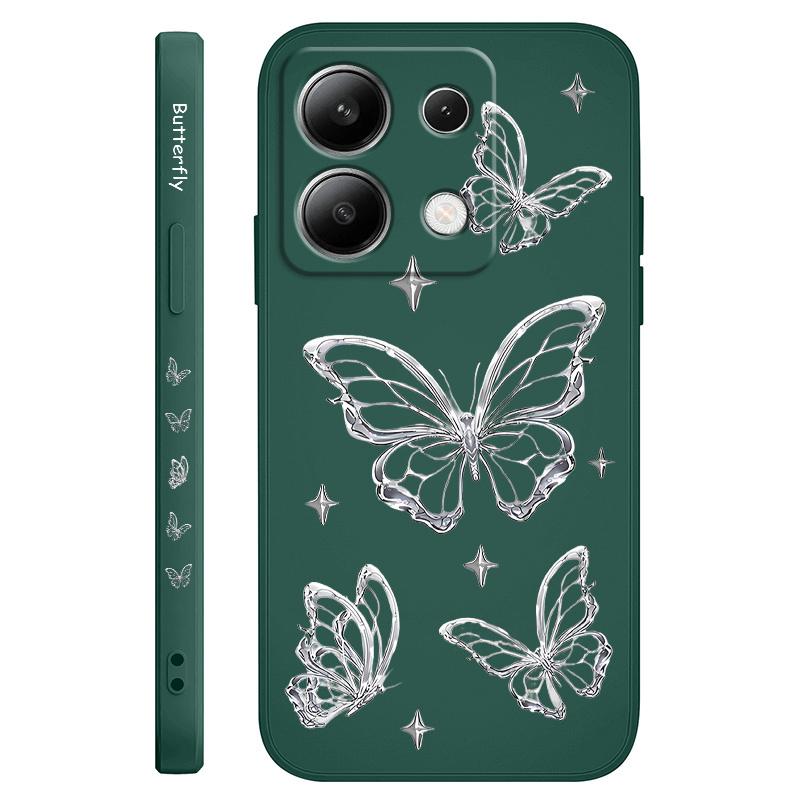 Silver Butterfly Phone Case For Xiaomi Redmi Note 14 13 12 12S 11 11S 10 10S 9 9S Pro Plus 4G 5G Liquid Silicone Cover