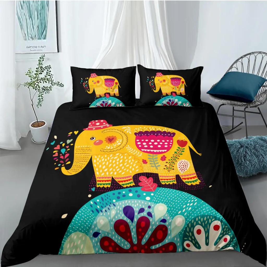 Elephant Duvet Cover Set Bohemian Style Decorative Quilt Cover Set Soft Microfiber Double Queen King Size Polyester Bedding Set