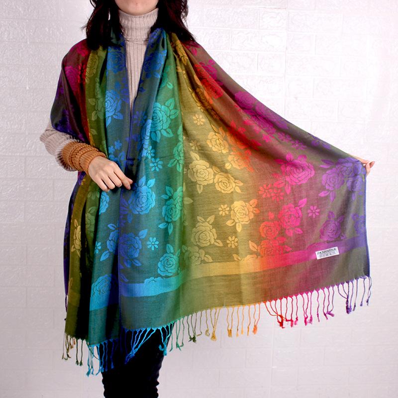 Color Gradual Change Small Flower Scarf Extended Jacquard Shawl Lijiang Nepal Scenic Spot Scarf Women Long Scarf