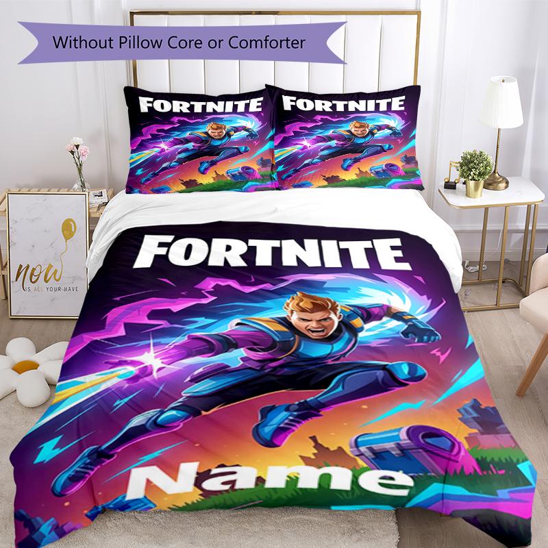 3pcs Custom Name Fortnite Bedding Set Duvet Cover Closure Includes 1 Duvet Cover & 2 Pillowcases, Soft and Comfortable for All Seasons.