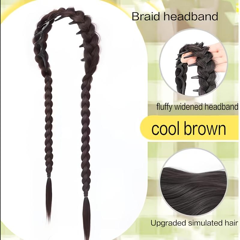 3pcs Fluffy Braided Headband Wig, Synthetic Braided Hair Extension Headpiece for Women, Wearable Braid Hair Accessory, Voluminous Hairband