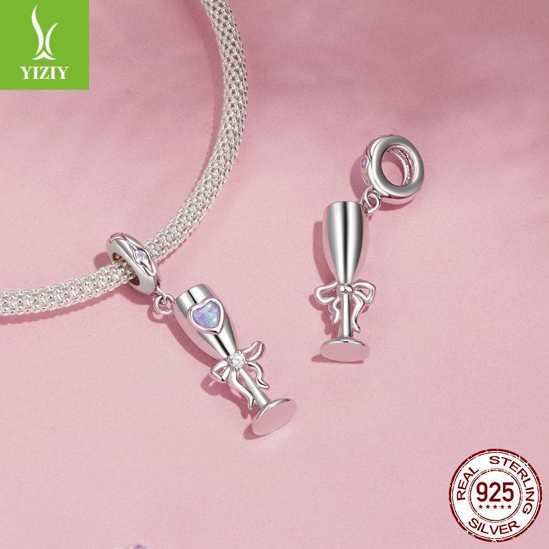 Vintage Goblet Diy Pendant Accessories, French Elegant Romantic S925 Sterling Silver Bracelet Beaded