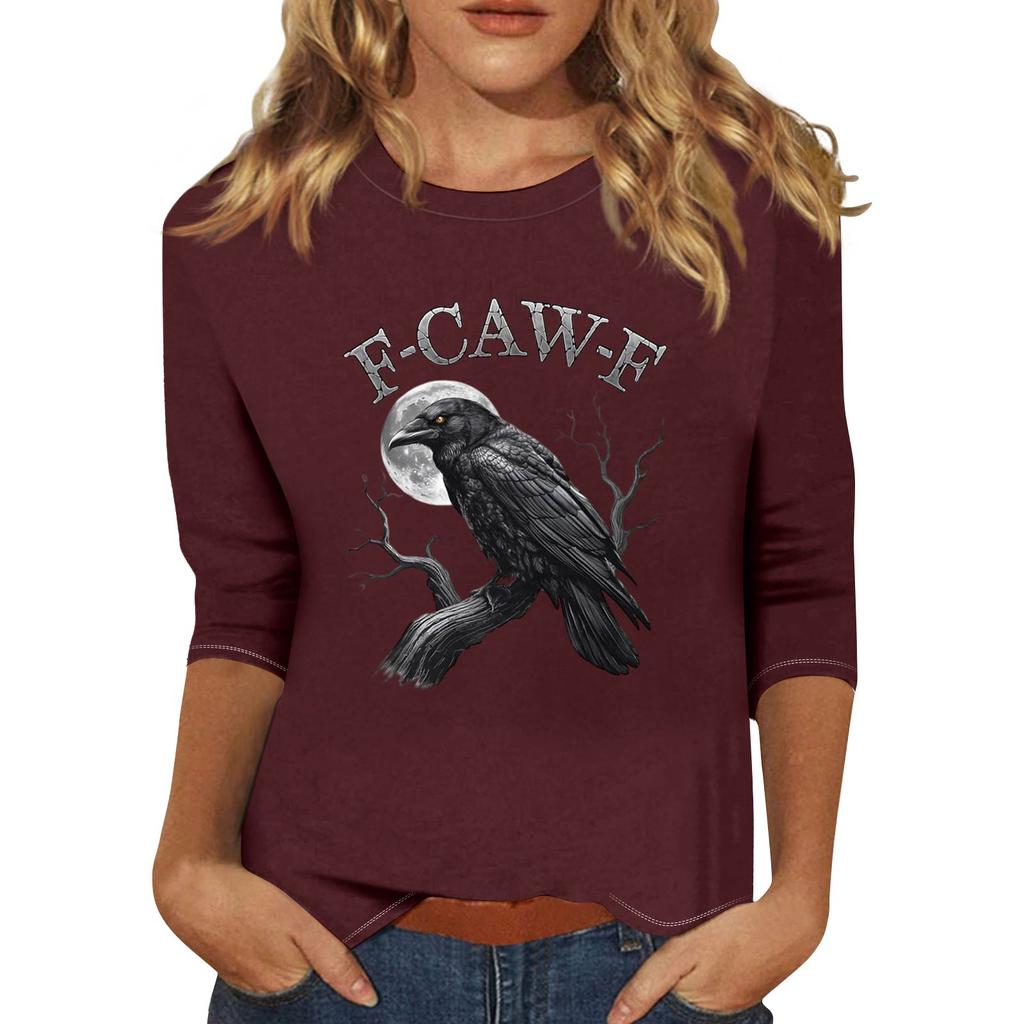 Женская модная повседневная футболка с рукавом три четверти и принтом на шее