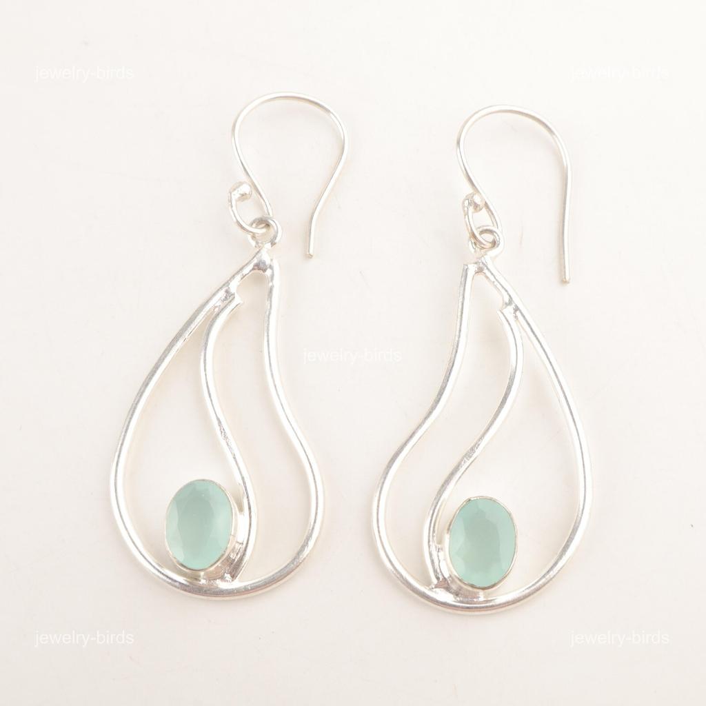 Натуральный аквахалцедон стерлинговое серебро подвески чакра горла бохо серьги EE-139-11