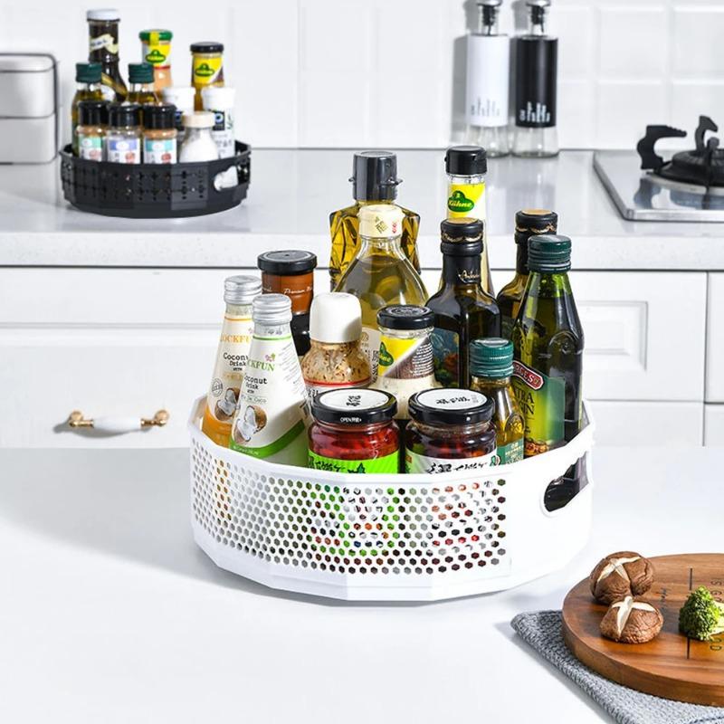 360 Rotatable Tray Kitchen Storage Rack Shelf Plastic Seasoning Spice Jar Plate Condiment Holder Cosmetic Container Organizer