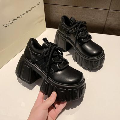 Модные женские туфли Мэри Джейн 8 см, новые мокасины на шнуровке, кроссовки на платформе и танкетке, массивные туфли, женские черные туфли, весенне-осенние прогулочные кроссовки