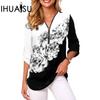 V-neck Zip Plus Size Women's Long Sleeve Pull Up Sleeve Loose Shirt
