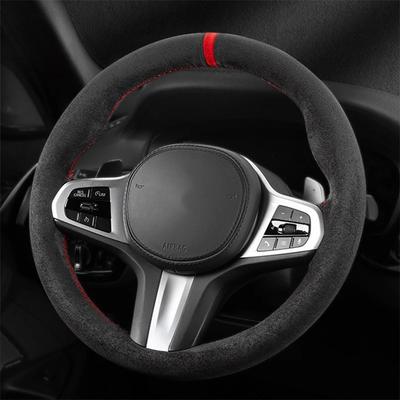 Универсальная замшевая оплетка на руль автомобиля 37-38 см, сделай сам, ручная строчка, черная мягкая кожаная плетеная оплетка для руля автомобиля