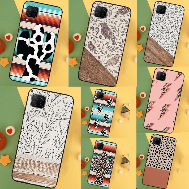 Boho Botanical Leaf Cow Cactus Case For Huawei P20 P30 P40 Lite Nova 11 Pro 9 10 SE 3i 7i 11i 5T Y60 Y61 Y90 Y91 Y70 Cover