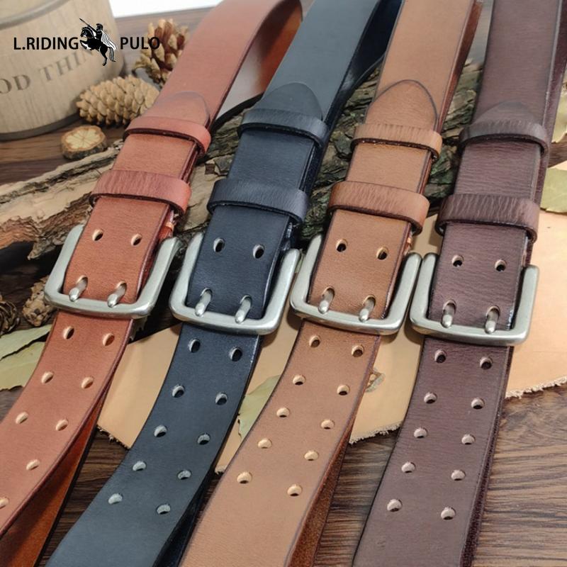 Высококачественный ремень с двойной пряжкой для мужчин, натуральная кожа, верхний слой, чистая коровья кожа, ретро, повседневный ремень