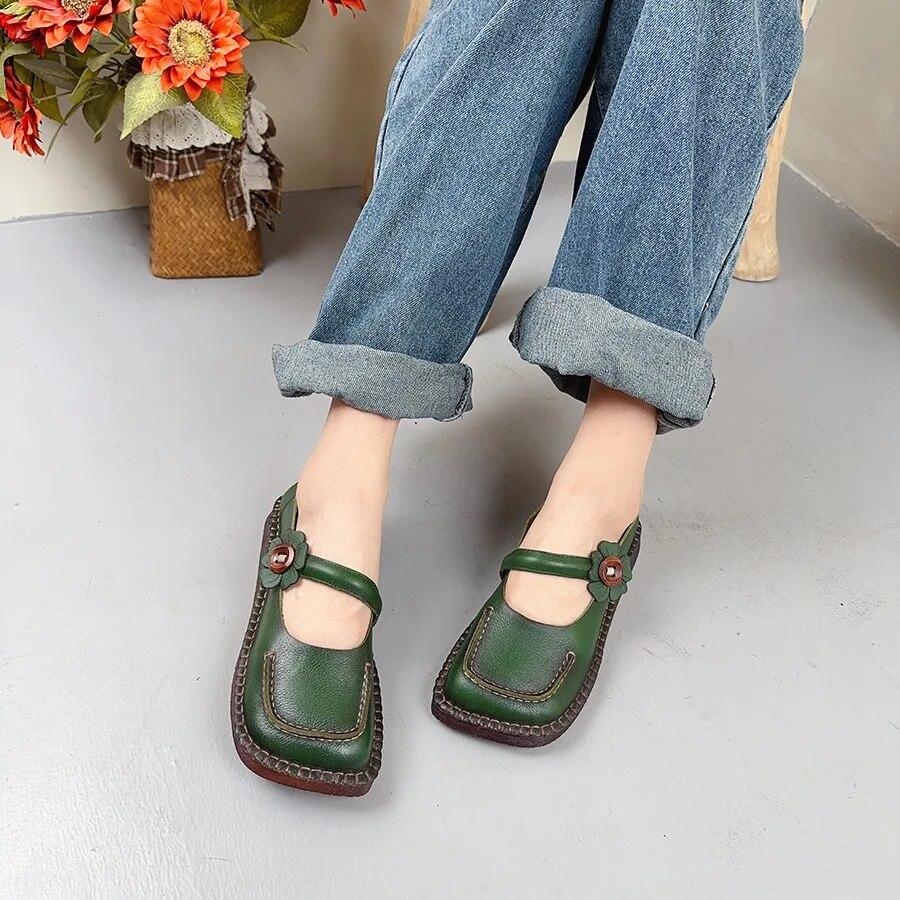 Johnature Однотонные туфли на плоской подошве из натуральной кожи с квадратным носком, универсальные женские туфли без шнуровки из воловьей кожи в стиле ретро