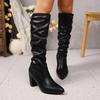 Fashion Knee-high 2025 New Long-thigh Boots for Women, Small Figure, Thick Heel, Skinny Boots, Wrinkled Slimming Knight Boots